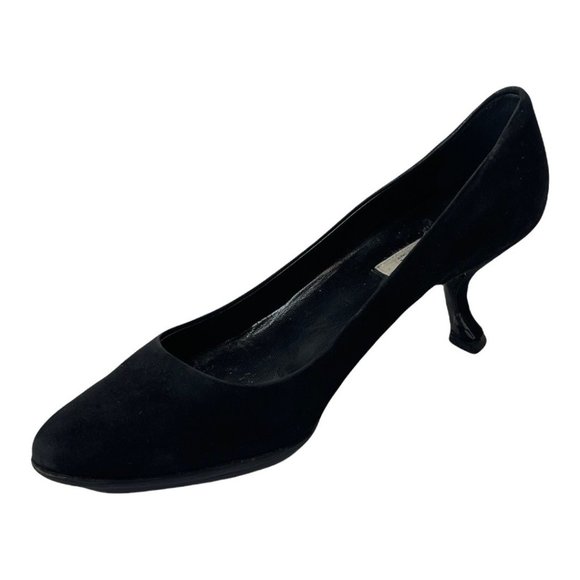 Prada Black Suede Round Toe Kitten Heel Size EU 37.5/US 7 - Picture 2 of 9